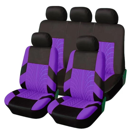 Car Seat Covers Full Set, Universal Car Seat Cover, Purple Tire-Tread Knit Fabric, 9 Set, Plastic Hooks Included, Front Car Seat Covers, Rear Seat Covers, Auto Seat Covers