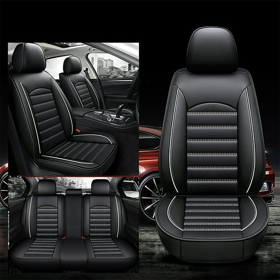Car Seat Covers Full Set Waterproof Faux Leather Car Seat Protector, Front Rear Seat Protector Black Seat Covers, Luxury Vehicle Seat Cushion Protector Full Set Interior Accessories
