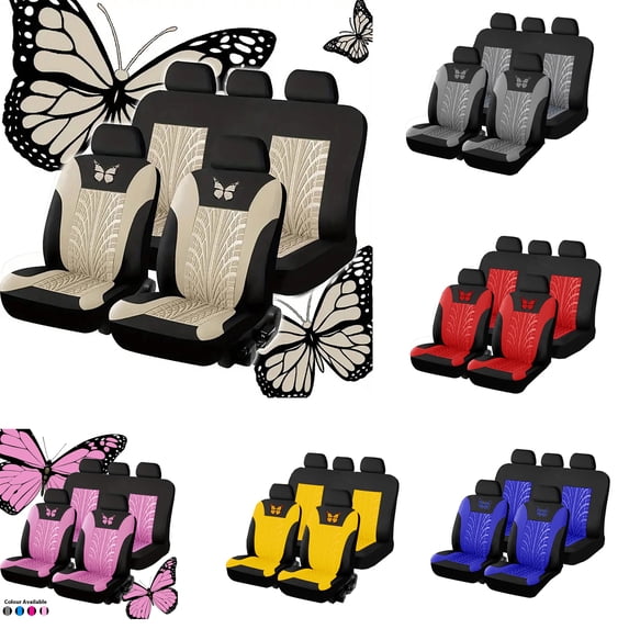 Car Seat Covers Full Set | Waterproof Seat Covers with Butterfly Decor | Universal 5-Seat Automotive Seat Covers for Daily Use | Great Gift | Durable Red Car Interior Accessories