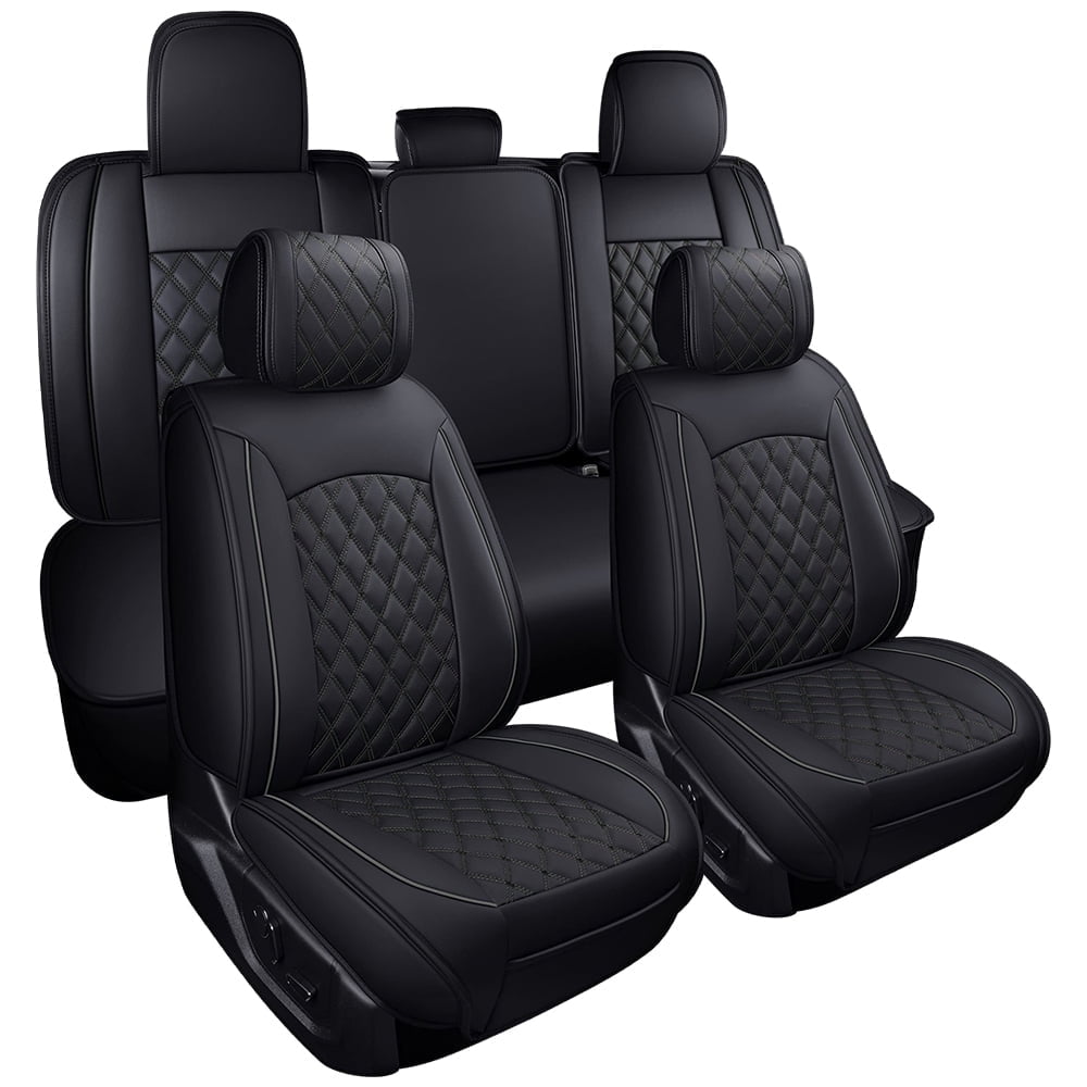 Car Seat Covers Full Set With Waterproof Leather Fit for 2009 to 2023 Ford F150 and 2017 to 2023 F250 F350 F450 Double Extended Cab or Pickup