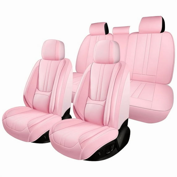 Car Seat Covers Full Set for Nissan Frontier 2009-2025,Breathable Nappa Leather Luxury Automotive Interior Accessories with Lumbar Support Pink