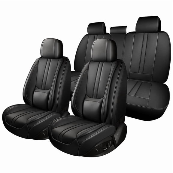 Car Seat Covers Full Set for Nissan Titan 2003-2025,Breathable Nappa Leather Luxury Automotive Interior Accessories with Lumbar Support Black
