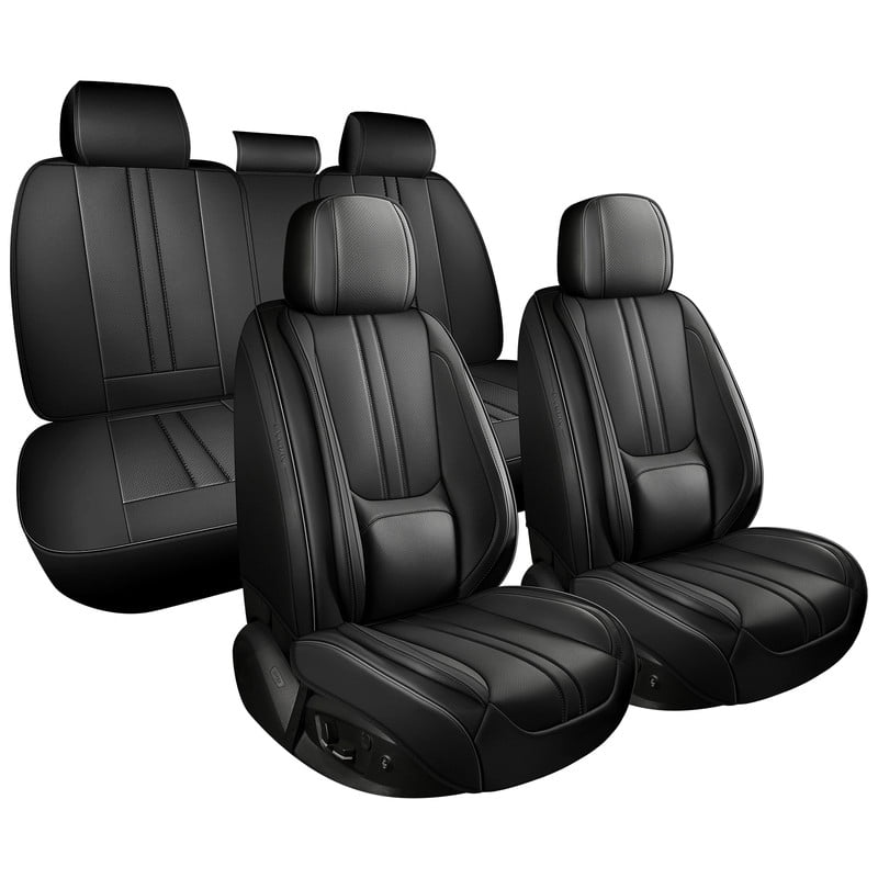 Car Seat Covers Full Set for Toyota Highlander 2007-2019,Breathable Nappa Leather Luxury Automotive Interior Accessories with Lumbar Support Black
