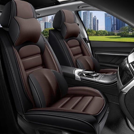 Car Seat Covers for Honda 96% Models Durable Leather Seat Cover Waterproof Anti-Slip Seat Covers All Weather Car Seat Automotive Seat Protector(2 Seats,Black&Coffee-Deluxe)