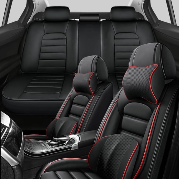 Car Seat Covers for Honda 96% Models Durable Leather Seat Cover Waterproof Anti-Slip Seat Covers All Weather Car Seat Automotive Seat Protector(5 Seats,Black&Red-Deluxe)