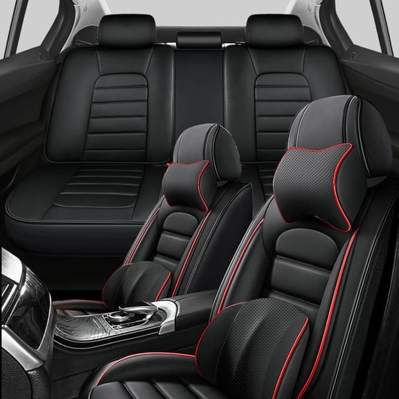 Car Seat Covers for Honda 96% Models Durable Leather Seat Cover Waterproof Anti-Slip Seat Covers All Weather Car Seat Automotive Seat Protector(5 Seats,Black&Red-Deluxe)