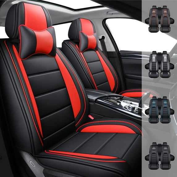 FANOTEK EcoSport Black+Red, PU Leather, Waterproof, Front Rear Seat Covers, 5 Pieces