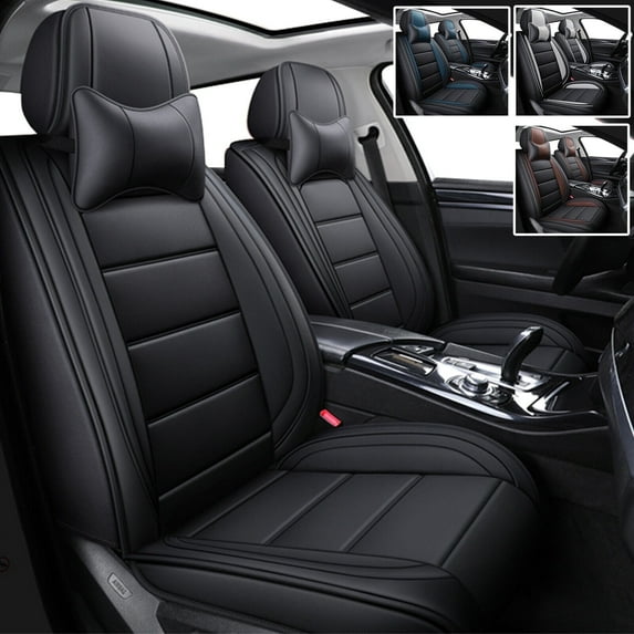 Car Seat Covers for Honda Insight, Premium PU Leather Auto Seat Cushions Protector with Pillow, 5 Seats Full Set for Accord/ CR-V/ Crosstour/ Clarity Plug-In Hybrid Black