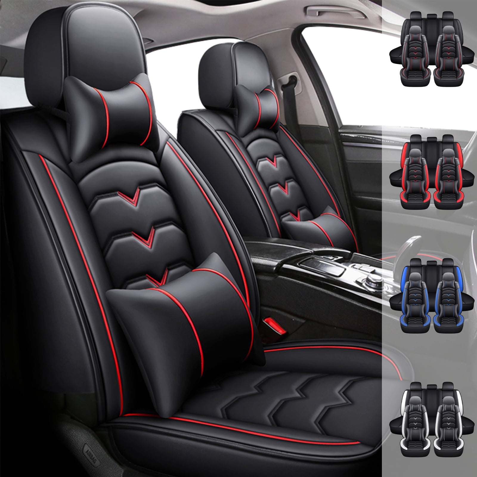 FANOTEK Car Seat Covers for Kia 5-Seat Sedans SUVs, Wear-resistant Leather Cushion Protector with Pillow, Front&Rear Full Set for Rio/ Rondo/ Spectra/ Cadenza/ Forte Koup