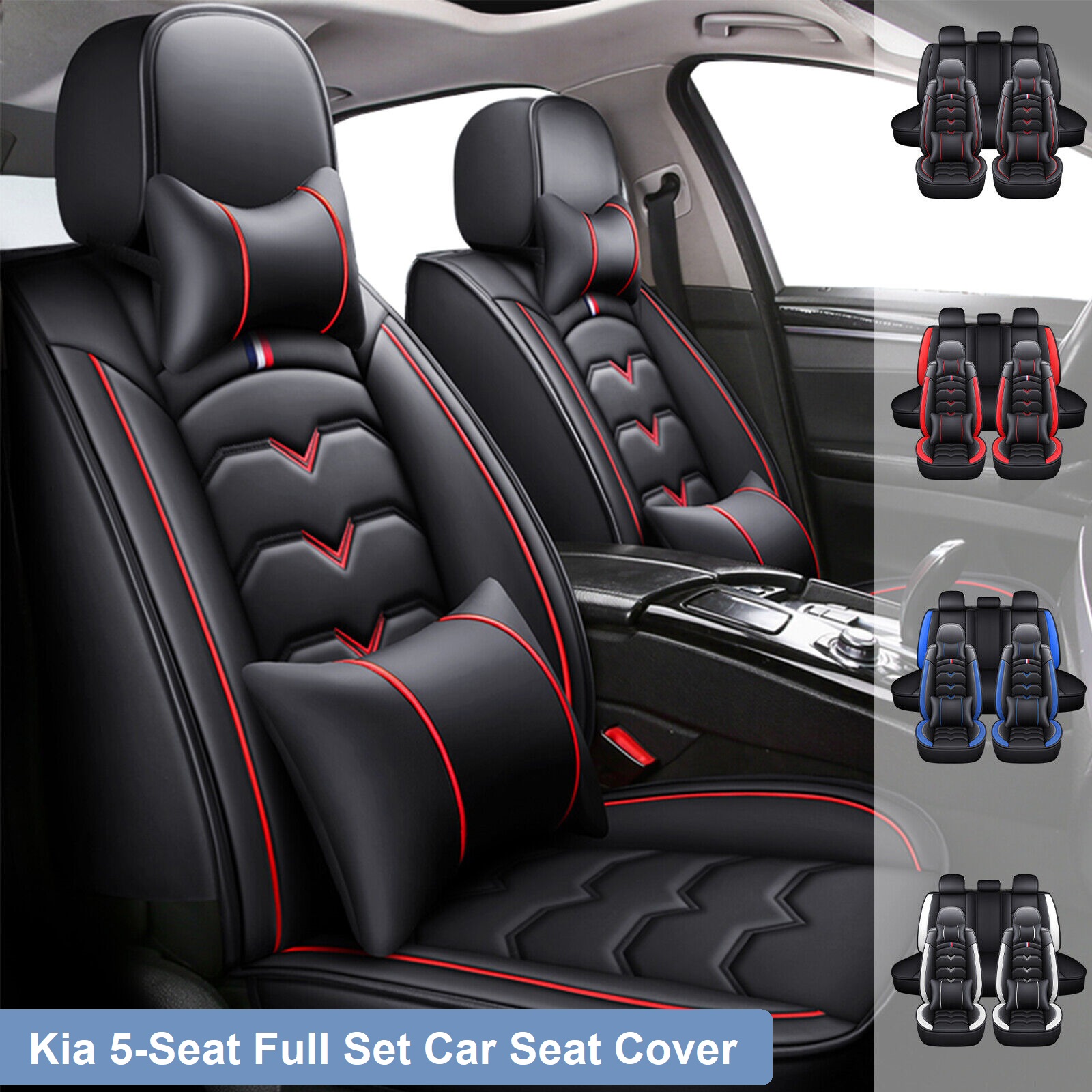 Car Seat Covers for Kia 5 Seats Full Set, Waterproof Leather Front Rear