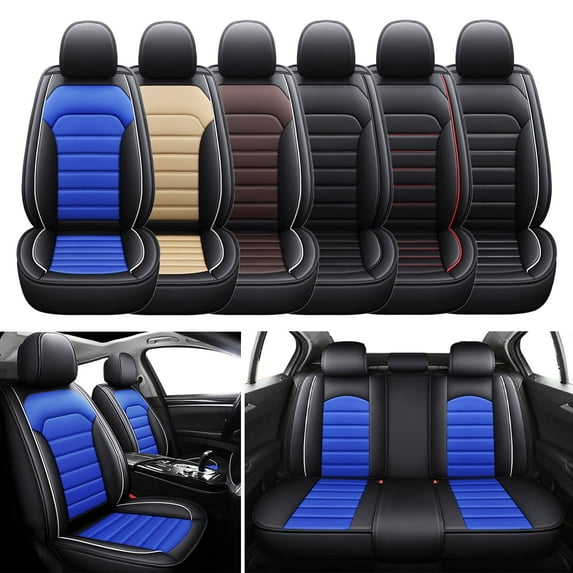 Car Seat Covers for Lexus 5-Seat Full Set, PU Leather Front Rear Auto Cushion Protector with Pillow for GS450h/ IS500/ LS460/ LS500/ LX570/ LX600 Black Blue