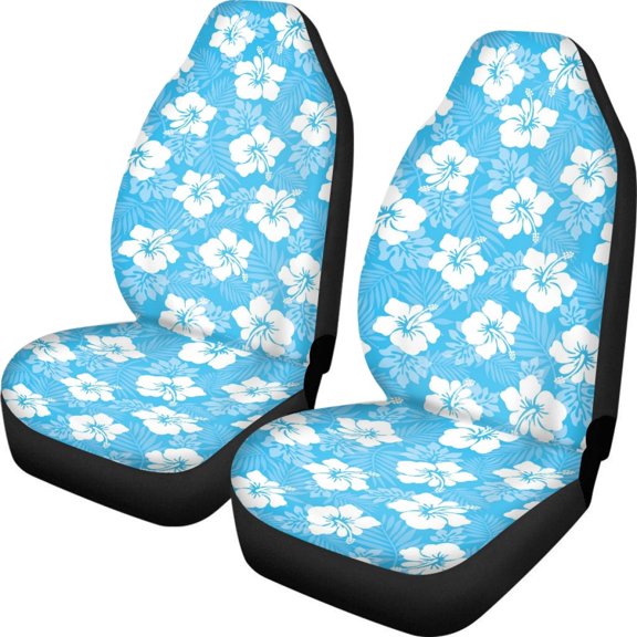 Car Seat Covers Polynesian Hibiscus Flower Design Blue Beautifuls Pattern 2Pcs Set Universal Cushion Covers Fit Most of SUV Soft