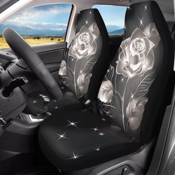 Car Seat Covers Pretty Flower 3D Pattern Auto Accessories Set of 2 Universal Front Seat Protectors Car Decor for Men