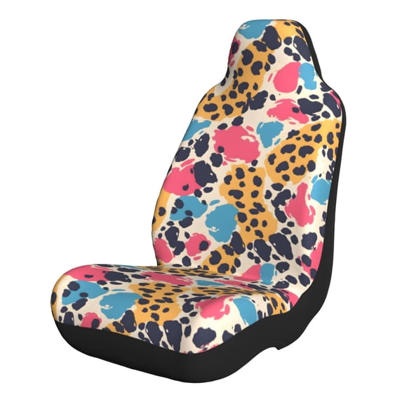 Car Seat Covers Are Protected From Dust And Spillage And Elastic Straps Are Easy To Install For Easy Car Suv Truck Delivery Leopard Print Pattern Rainbow_1 2 Pcs