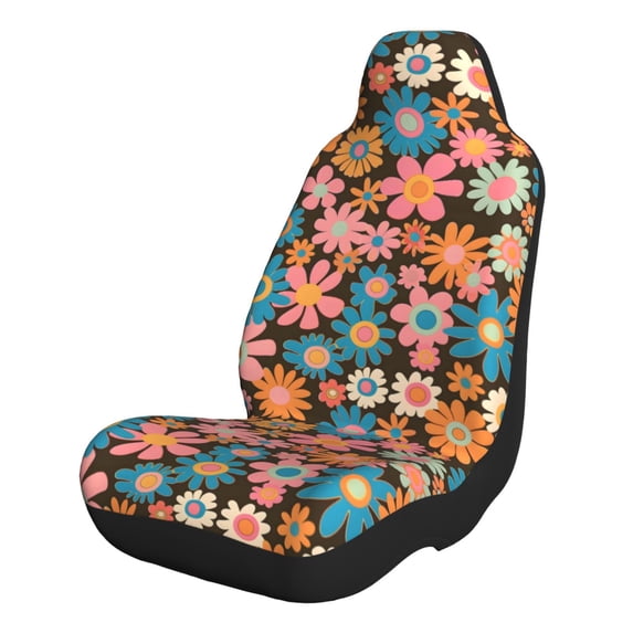 Car Seat Covers Are Protected From Dust And Spillage And Elastic Straps Are Easy To Install For Easy Car Suv Truck Delivery Retro Groovy Flowers Pattern (6) 2 Pcs
