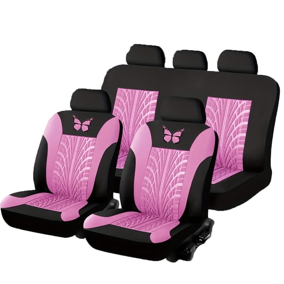 Car Seat Covers, Seat Covers Full Set, Automotive Seat Covers & Accessories, Waterproof Car Seat Cover, Stitch Embroidery, Pink Black, Butterfly Decorations, 5-Seat, 9 Pc,