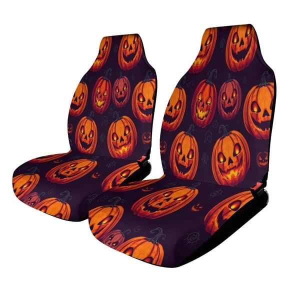 Car Seat Covers Spooky Halloween Pumpkin Pattern Design 2 Piece Soft Bucket Auto Seat Protector Universal Fit for SUV Sedan Van