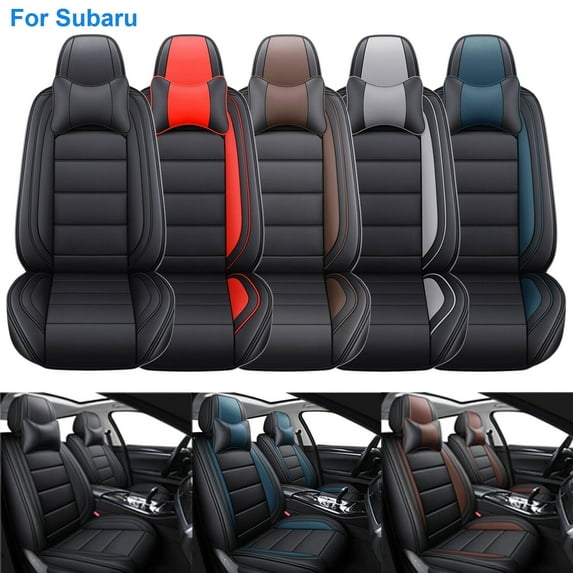 Car Seat Covers for Subaru Forester, Waterproof 5 Seats Full Set PU Leather Auto Seat Cushions Protector with Pillow for Outback/ WRX/ Tribeca Black+Blue