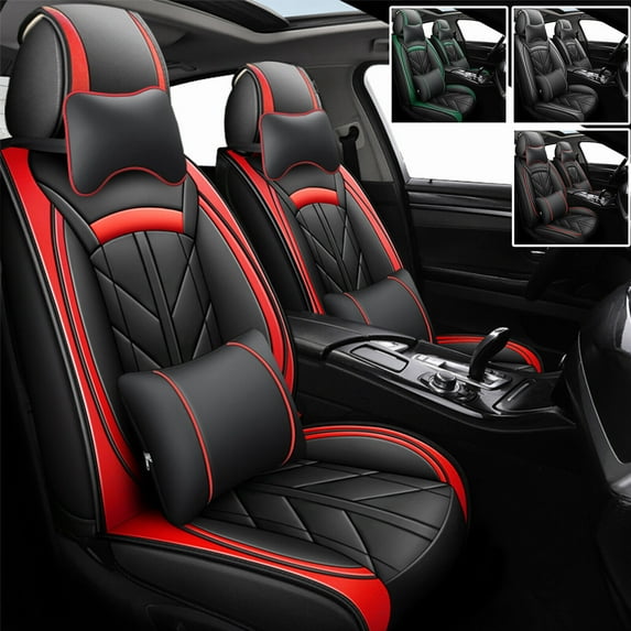 Car Seat Covers for Subaru WRX STI, 5 Seat Leatherette Front Back Seat Cushion Protector with Pillows for Forester| Crosstrek| Legacy| Outback Black Red