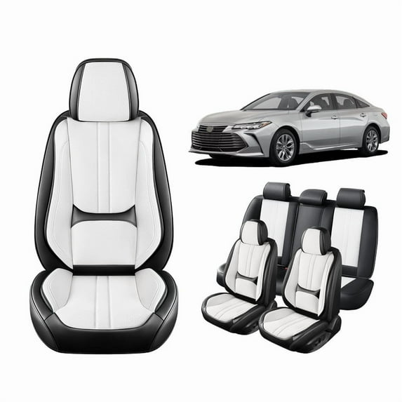Car Seat Covers For Toyota Avalon 2001-2022, Breathable Waterproof Faux Leather Auto Seat Protectors with Lumbar Support, Luxury Automotive Interior Accessories BlackWhite