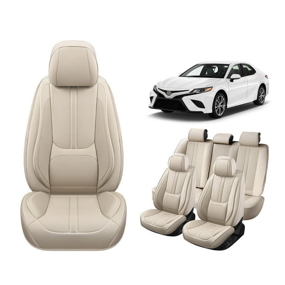 Car Seat Covers For Toyota Camry 2000-2025, Breathable Waterproof Faux Leather Auto Seat Protectors with Lumbar Support, Luxury Automotive Interior Accessories Beige