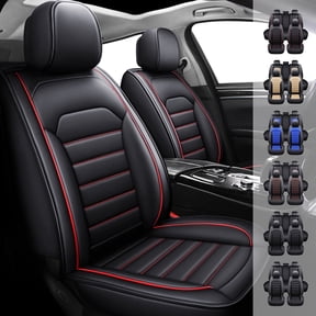 Car Seat Covers for Toyota Camry Corolla Avalon Matrix Echo 2000-2024, PU Leather Seat Cushion Protector Front &Rear Seat Full Set Black with Red Line