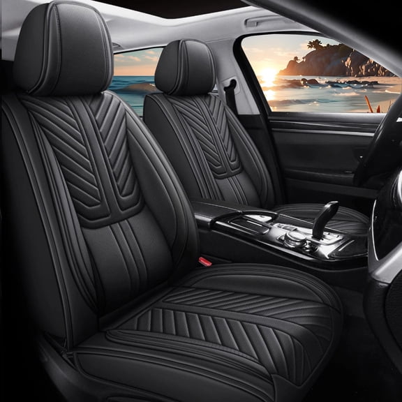 Car Seat Covers for Toyota Corolla 2014-2019 - Luxury Leather, Anti-Slip, All-Weather Seat Cushions, Waterproof & Breathable, Airbag Compatible, Full 5-Seat Set (Black)