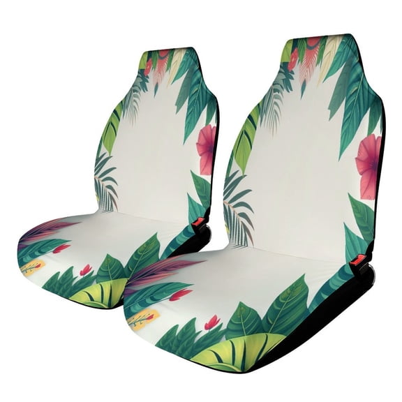 Car Seat Covers Tropical Floral Frame 2 Piece Soft Bucket Auto Seat Protector Universal Fit for SUV Sedan Van