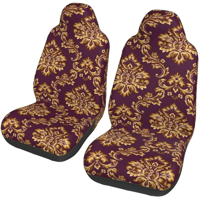 Car Seat Covers Victorian Damask Pattern Royal Black Gothic Dark Vintage  Organic Set of 2 Auto Accessories Protectors Car Cover 