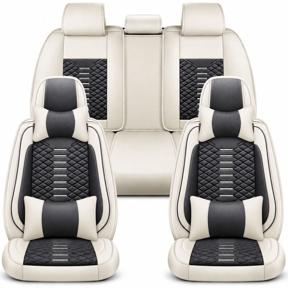 Car Seat Covers Waterproof Nappa Leather Seat Covers for Cars, 5 Seat Covers Car Seat Protectors Fit for Dodge Journey 2014-2020 (Black & White)