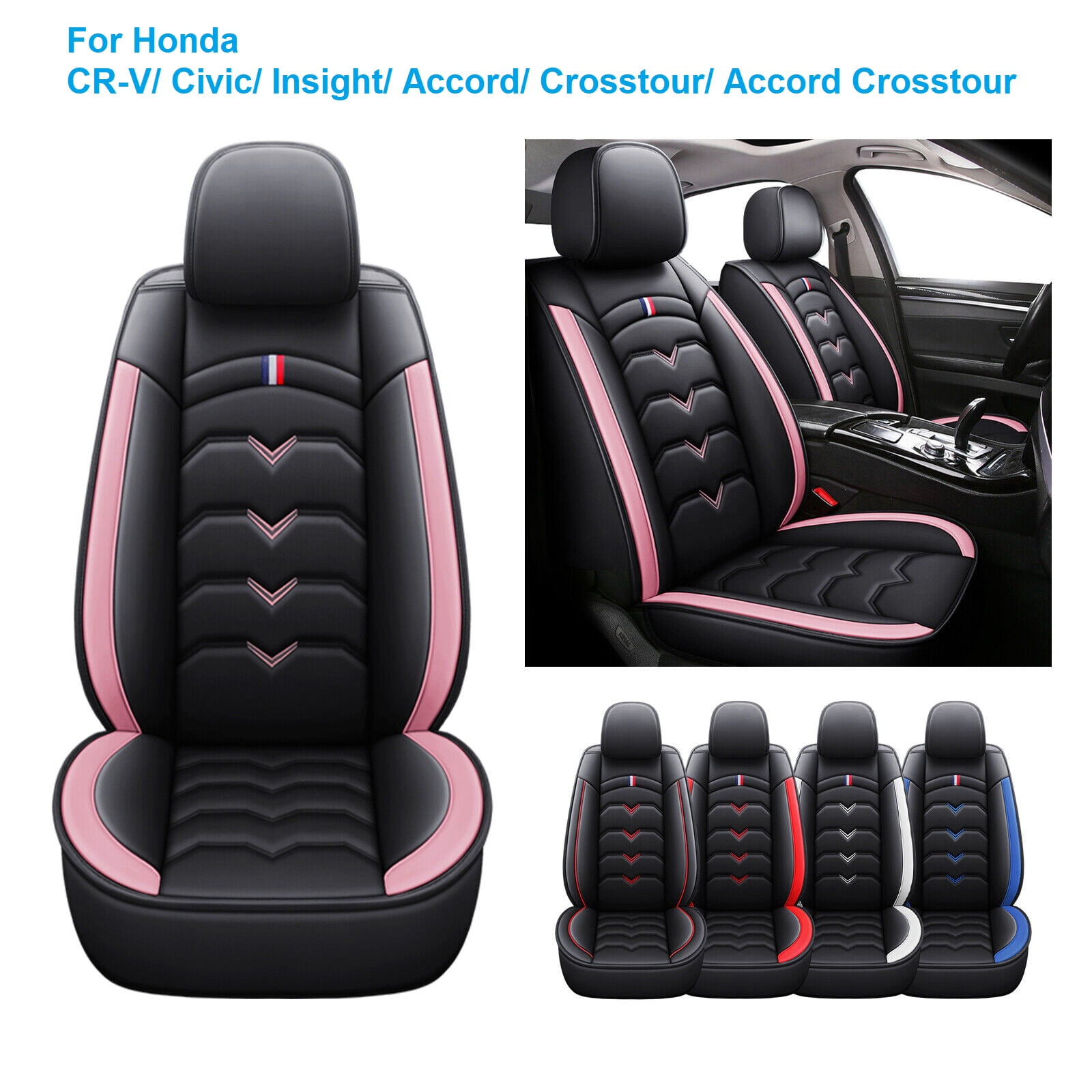 Car Seat Covers for Honda CR-V Civic Insight Accord Crosstour, Premium  Leather Cushion Protector, 5 Seats Front Rear Full Set Black+Pink