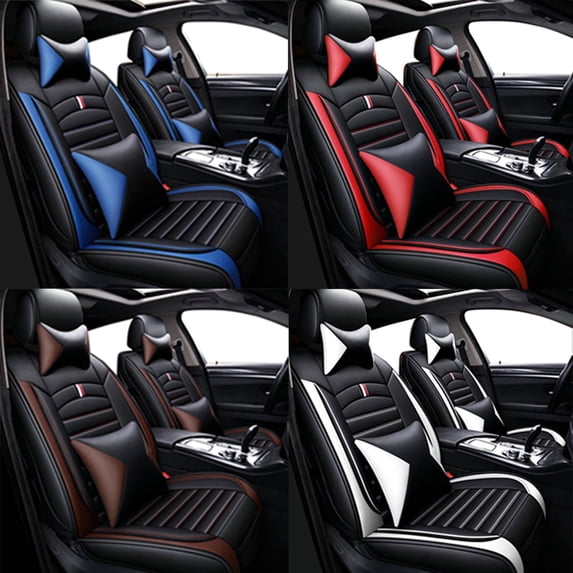Car Seat Covers w/ 4 Pillows For 2000-2024 Hyundai Sonata loniq Tucson Accent 5 Seat PU Leather Cushion Protector Waterproof Black