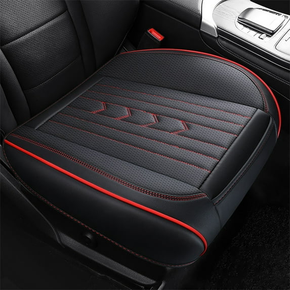 Car Seat Cushion, All Season Breathable Leather Seat Cover, Fully Enclosed Premium Car Seat Pad with Perforated Comfort Support, Red