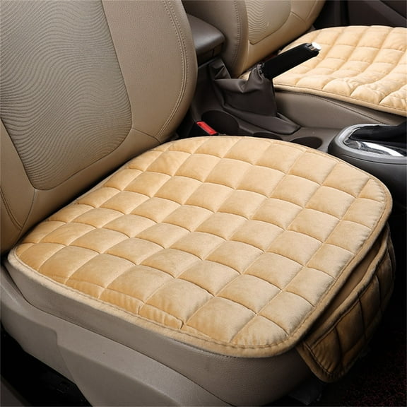 Car Seat Cushion, Automotive Comforts Memory Foam Thin Driver Seat Pad with Non-Slip Rubber Bottom & Storage Pouch, Universal for Vehicle Truck Van SUV Office Chair (Beige,19.3x20.5in)