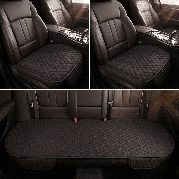 Car Seat Cushion Car Seat Protector Set of 3 - Universal Front and Rear Seat Covers for Cars SUVs Trucks - Non-Slip Breathable Cotton Linen with Storage Pouch