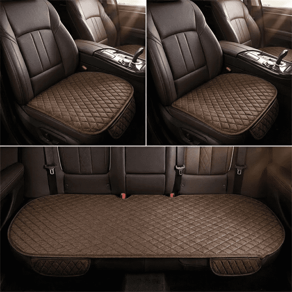 Car Seat Cushion Car Seat Protector Set of 3 - Universal Front and Rear Seat Covers for Cars SUVs Trucks - Non-Slip Breathable Cotton Linen with Storage Pouch