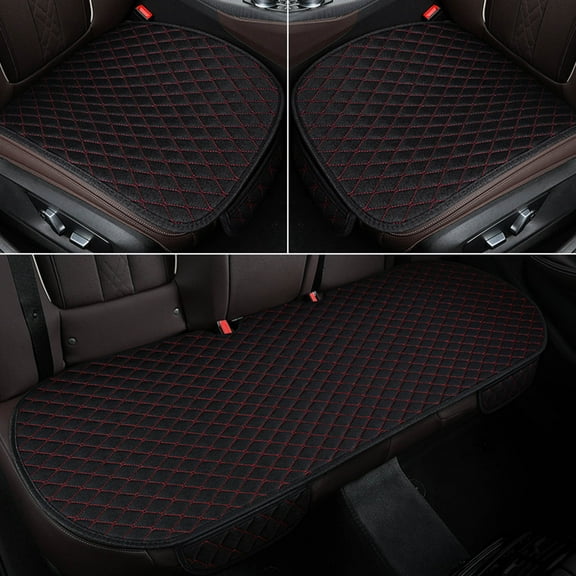 Car Seat Cushion Car Seat Protector Set of 3 - Universal Front and Rear Seat Covers for Cars SUVs Trucks - Non-Slip Breathable Cotton Linen with Storage Pouch
