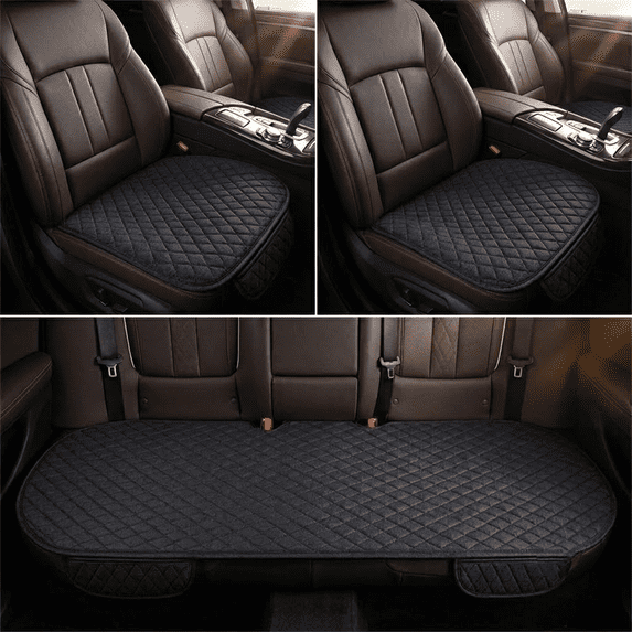Car Seat Cushion Car Seat Protector Set of 3 - Universal Front and Rear Seat Covers for Cars SUVs Trucks - Non-Slip Breathable Cotton Linen with Storage Pouch