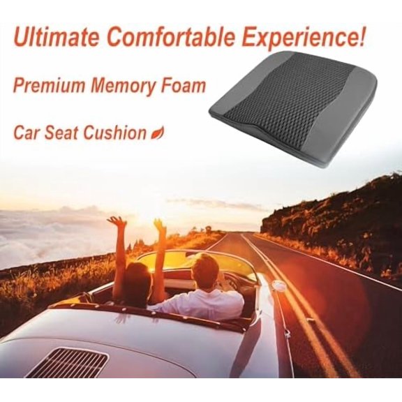 Car Seat Cushion, Comfort Memory Foam Car Cushions for Driving - Sciatica & Lower Back Pain Relief, Driver Seat Pillow for Auto, Office Chair, Wheelchair - 4D Mesh Black