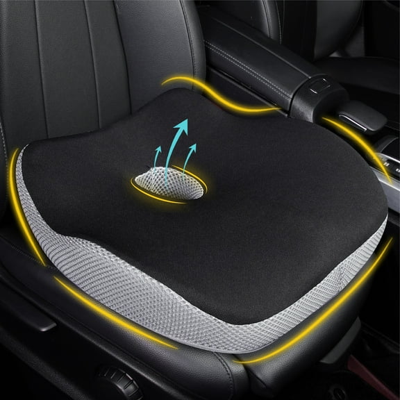 Ergonomic Memory Foam Car Seat Cushion Sciatica Pain Relief Larger Driving Seat Black Gray