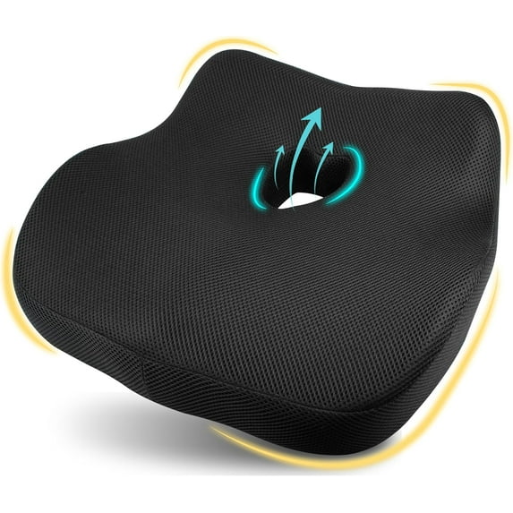 Car Seat Cushion, Ergonomic Memory Foam Car Cushion for Sciatica Pain Relief, Larger Driving Seat Pillow for Short Drivers on Long Drives - Butt Pillow for Truck, Office, Wheelchair - Classic Black