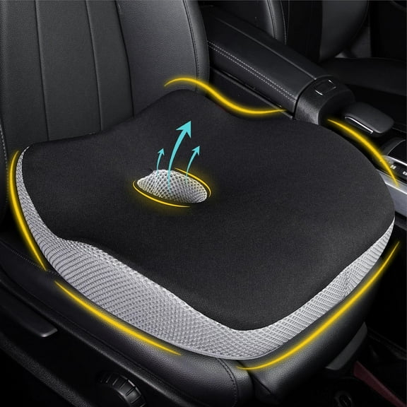 Car Seat Cushion, Ergonomic Memory Foam Car Cushion for Sciatica Pain Relief, Larger Driving Seat Pillow for Short Drivers on Long Drives - Butt Pillow for Truck, Office, Wheelchair - Black&Gray