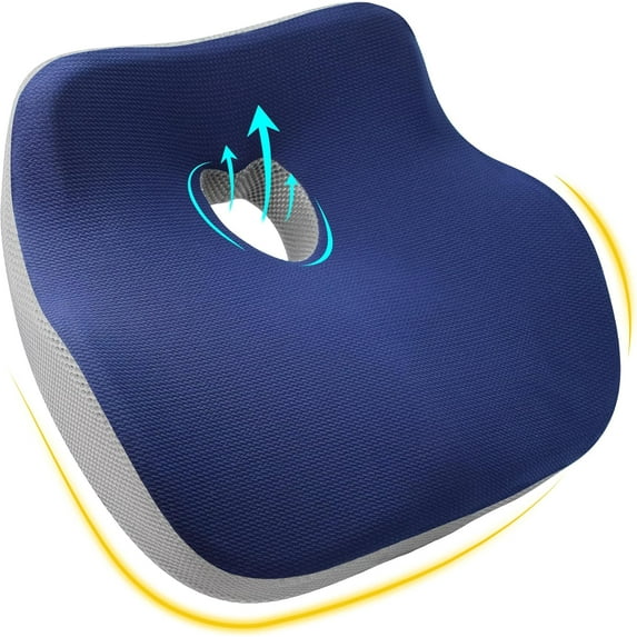 Car Seat Cushion, Ergonomic Memory Foam Car Cushion for Sciatica Pain Relief, Larger Driving Seat Pillow for Short Drivers on Long Drives - Butt Pillow for Truck, Office, Wheelchair - Blue&Gray