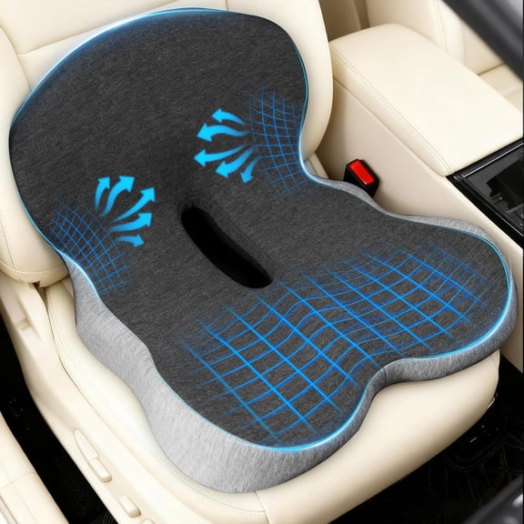 Car Seat Cushion with Lumbar Support for Long Sitting, Ergonomic Memory Foam Driving Cushions Semi Truck Bus Driver Trucker, Non Slip Office Chair (Dark Light Gray)