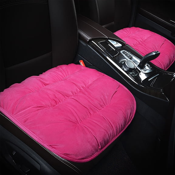 Car Seat Cushion, Soft Plush Auto Seat Cover with Non-Slip Silicone Bottom & Storage Pocket, Universal Breathable Vehicle Seat Cushion Pad for Car Truck SUV, Car Accessories - Hot Pink