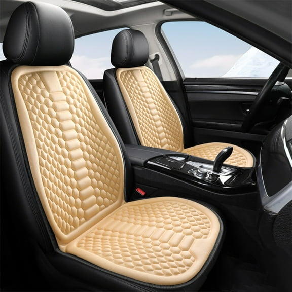 Car Seat Cushion Universal Summer Ice Silk, Rvkxad Breathable Cooling Car Seat Mat, Non-Slip Pressure Relief Slow-Rebound Cushion for Driver Seat Back and Bottom, Beige