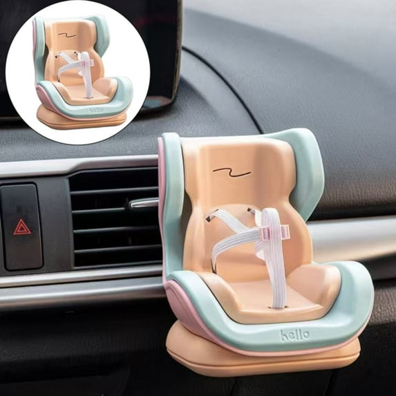 Car Seat Decor Holder for Dolls-Car Safety Seat Model,Adorable Air Vent Accessory with Safety Belt, Soft Plush & Plastic Car Decorations for Car Dashboard,Yellow