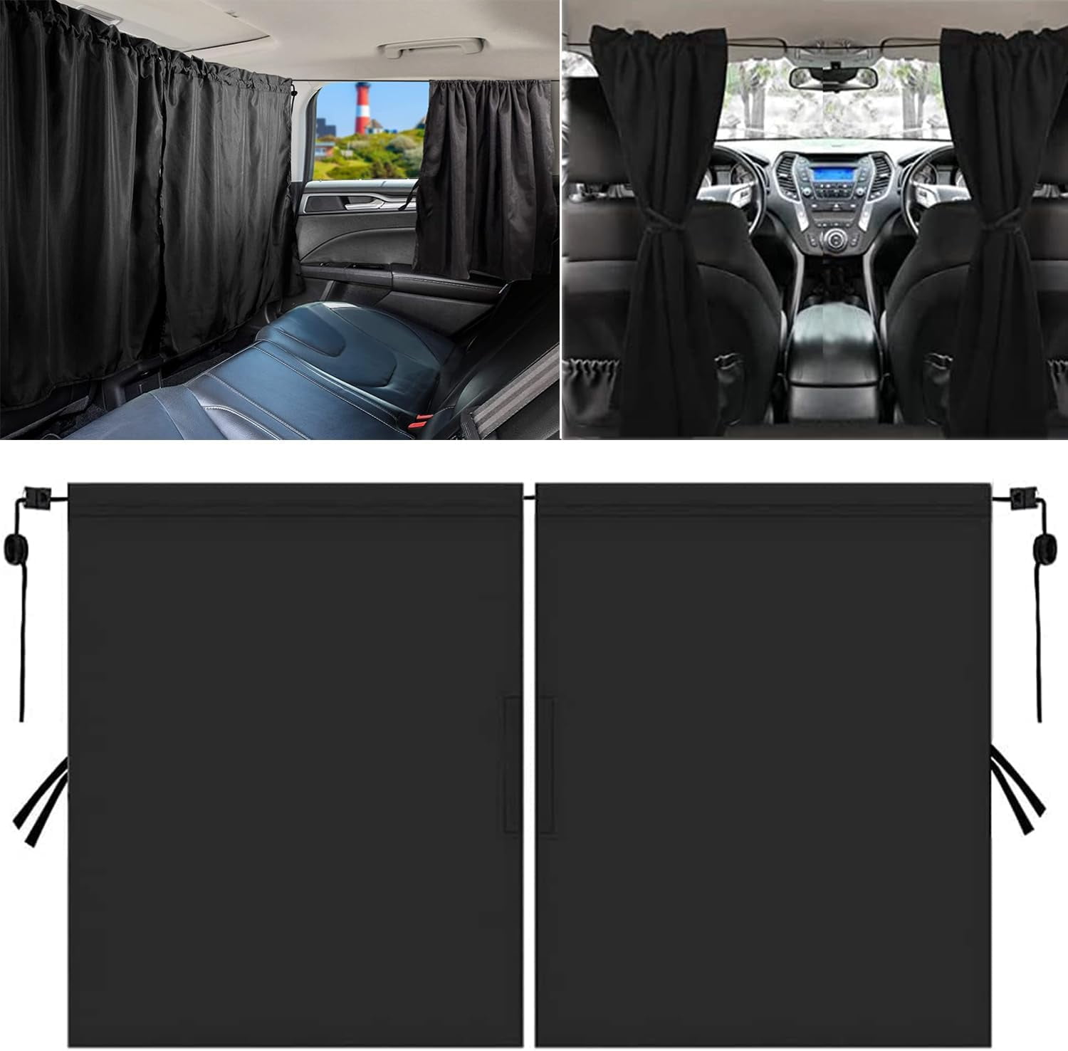 Car Seat Divider Curtains UV Protection, Black