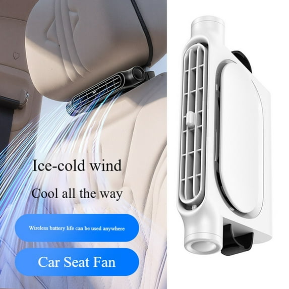 Car Seat Fan with Adjustable Angle - Portable USB Rechargeable Cooling Fan 3 Speeds,Bladeless Air Circulator for Front/Back Seat,Truck - Summer Travel Cooler for Road Trips, Camping & Daily Commute