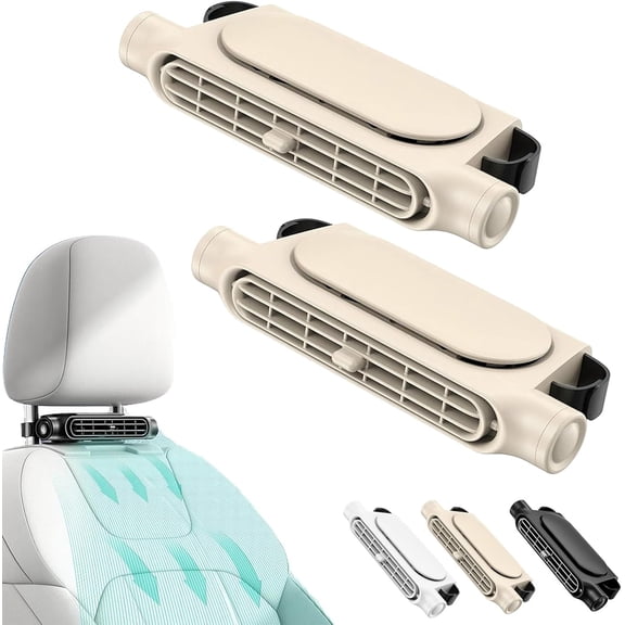 Car Seat Fan for Baby Rear Facing, Headrest Mount Clip on Rechargeable Portable USB Fan for Back Seat Kids Air Circulation Blow Cool AC Alternative(Beige 2 Pc)(K)